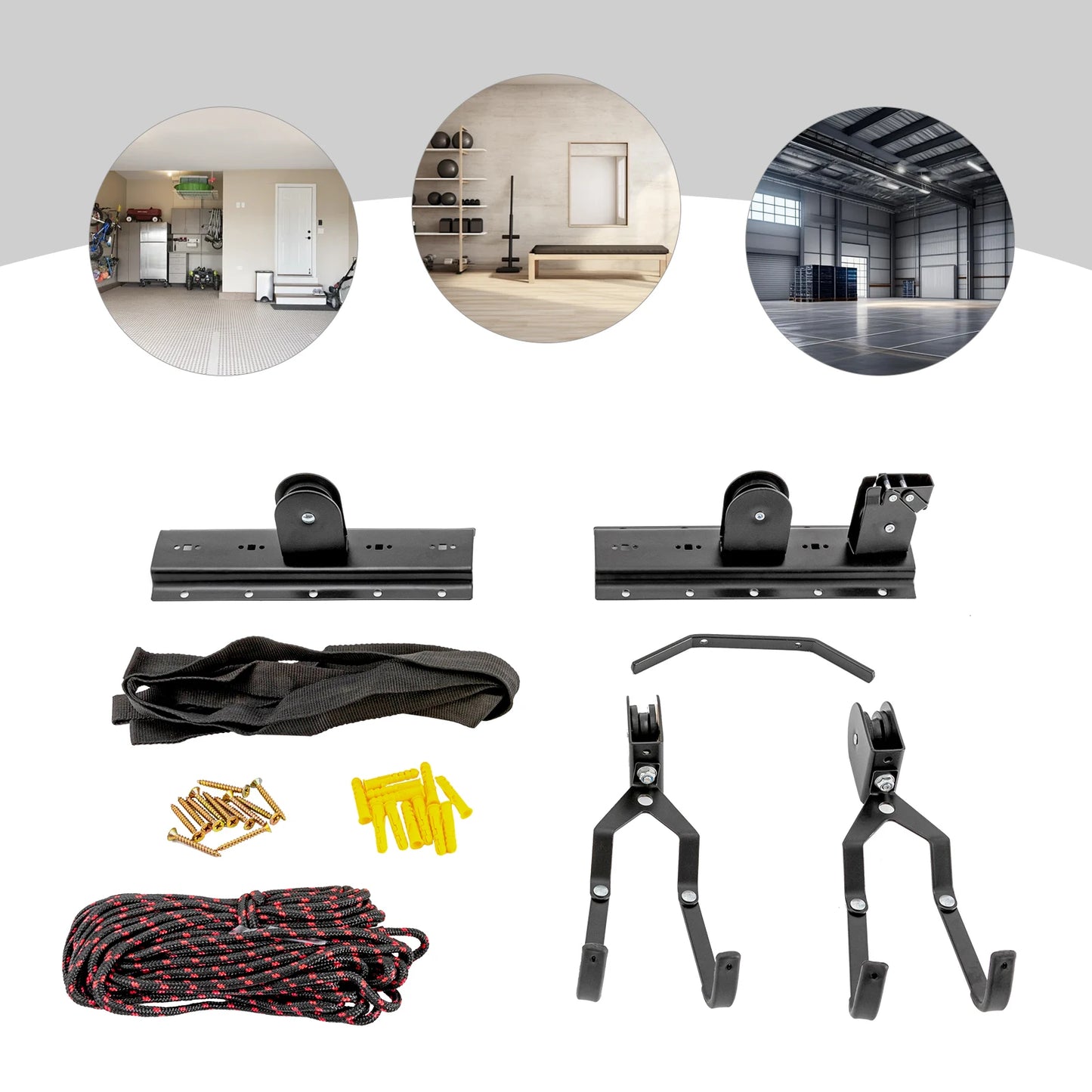 Bike Hoist for Garage Ceiling Mount Pulley System Bike Storage w/Hook Pulley and Rope,Ceiling bicycle hanging support