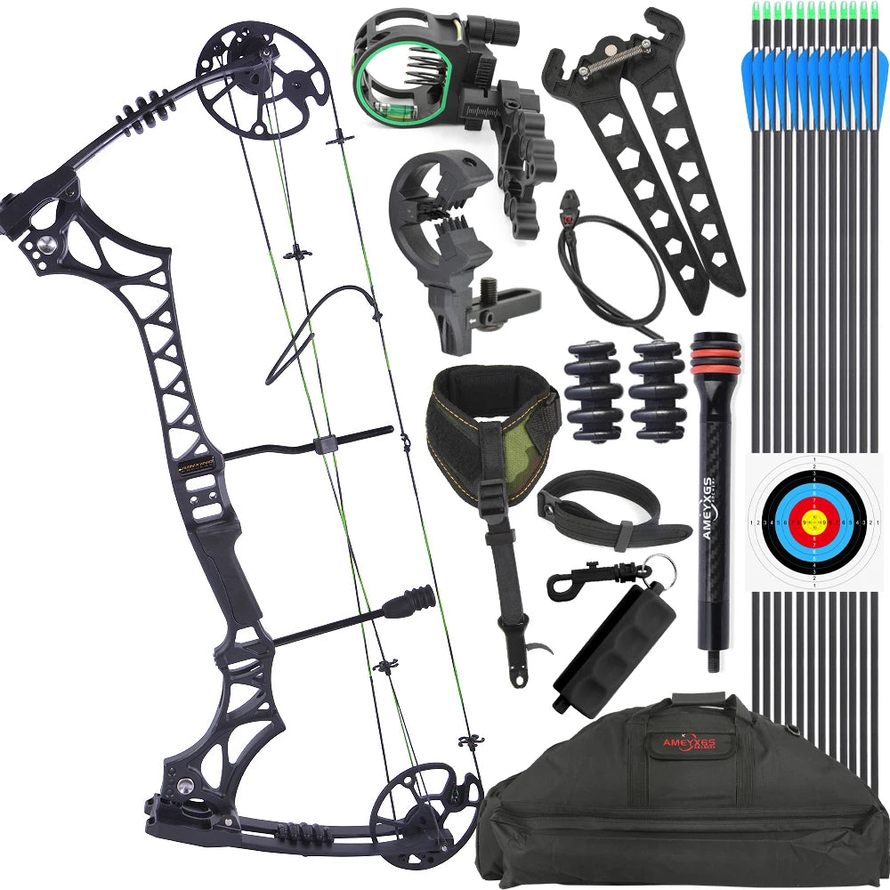Compound Bow Set 30-70lbs Pulley Bow Let-off 80% Magnesium Alloy Handle 19-31'' Draw Length Adjustable Bow Shooting Accessory