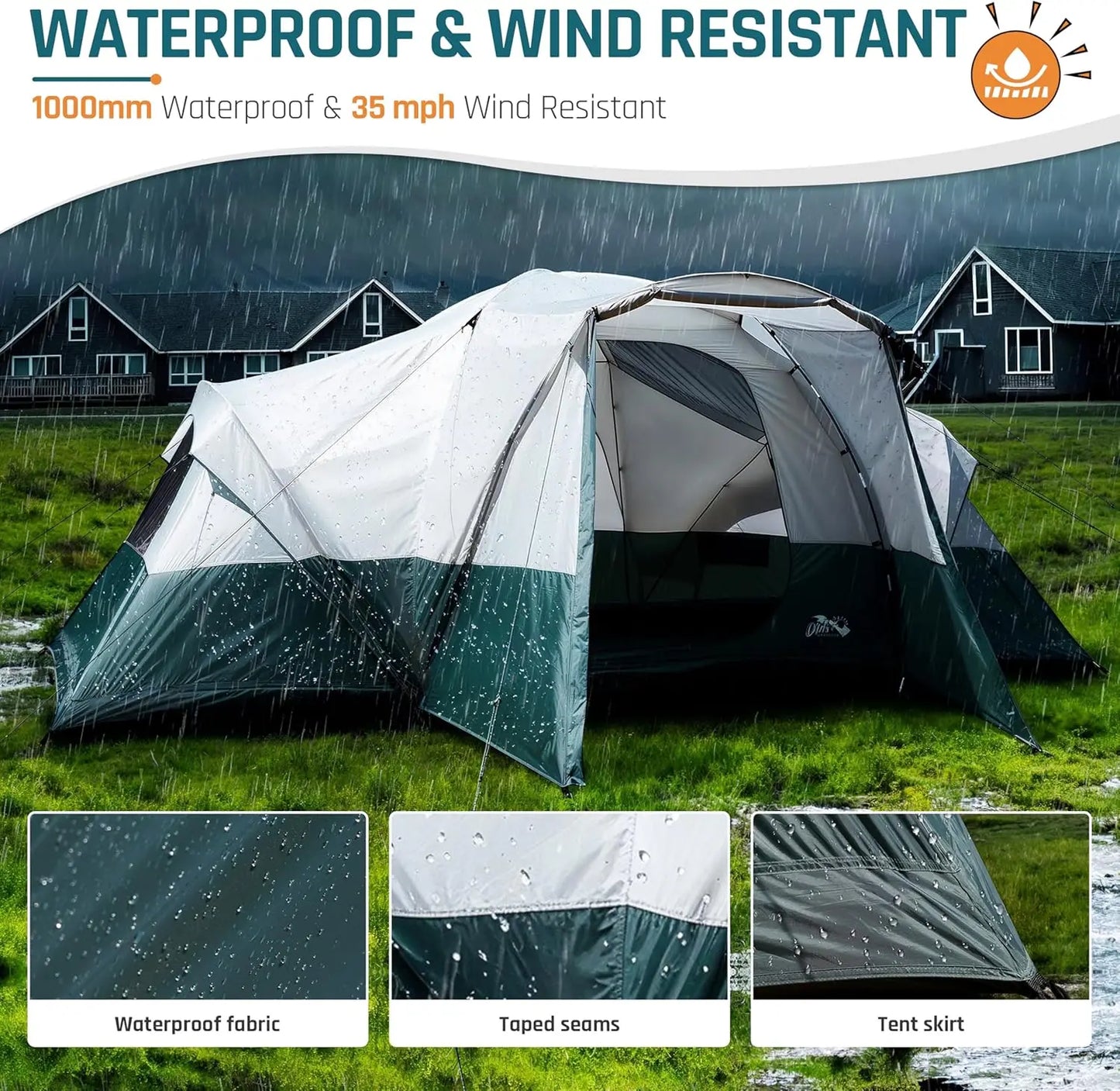 8-11 Person Family Camping Tent with Porch, Waterproof Large Dome Tent for Outdoor Adventures
