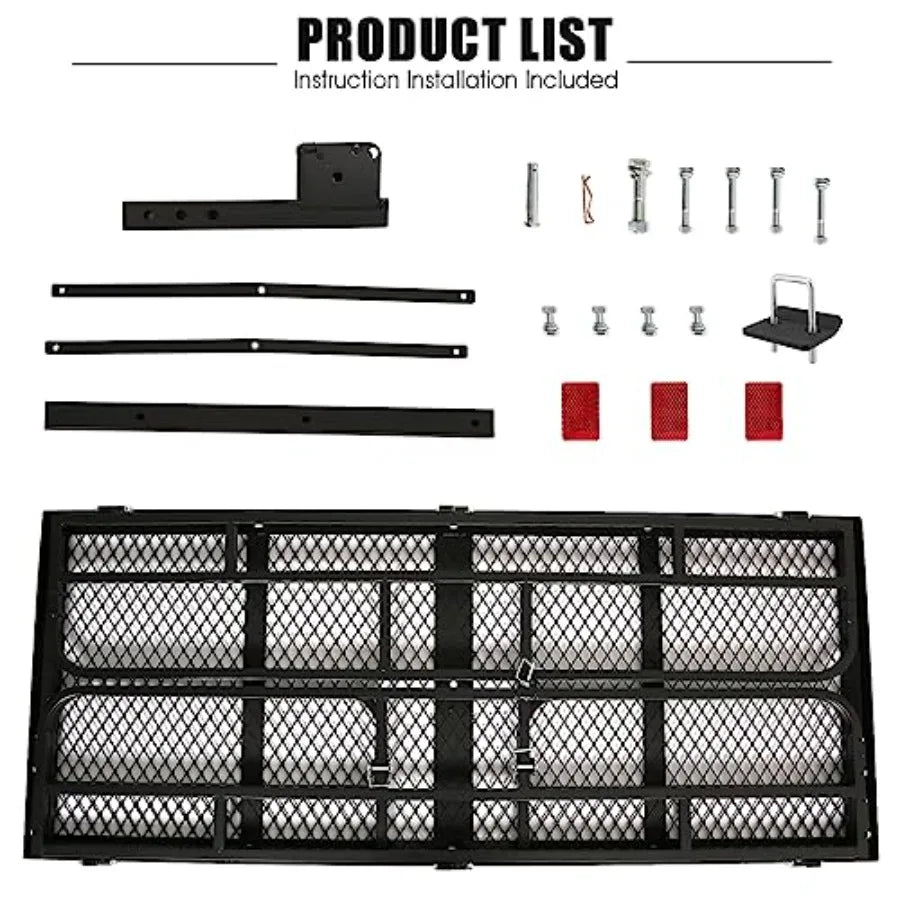Trailer Hitch Cargo Rack 60 x 24 x 14 Inch Folding Hitch Mount Cargo Carrier with High Side Rails for RV Truck SUV Van 500 lbs.