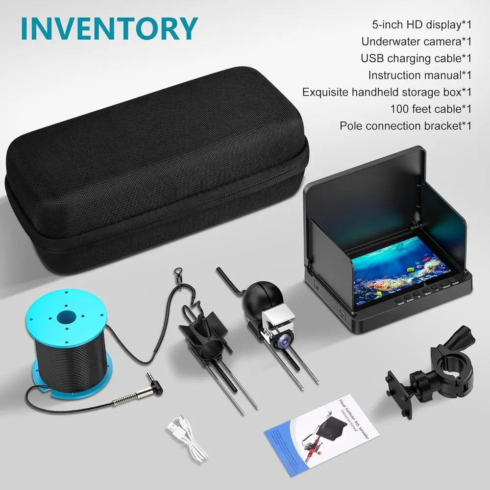 5 HD LCD Portable Fish Finder with 100ft Cable and Infrared Night Vision for Ice Fishing