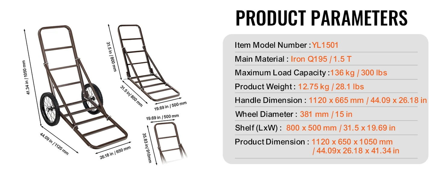 SucceBuy Deer Cart 300 LBS Capacity Folding Game Cart HeavyDuty Game Cart Accessories Utility Gear Dolly for Hunting Fishing