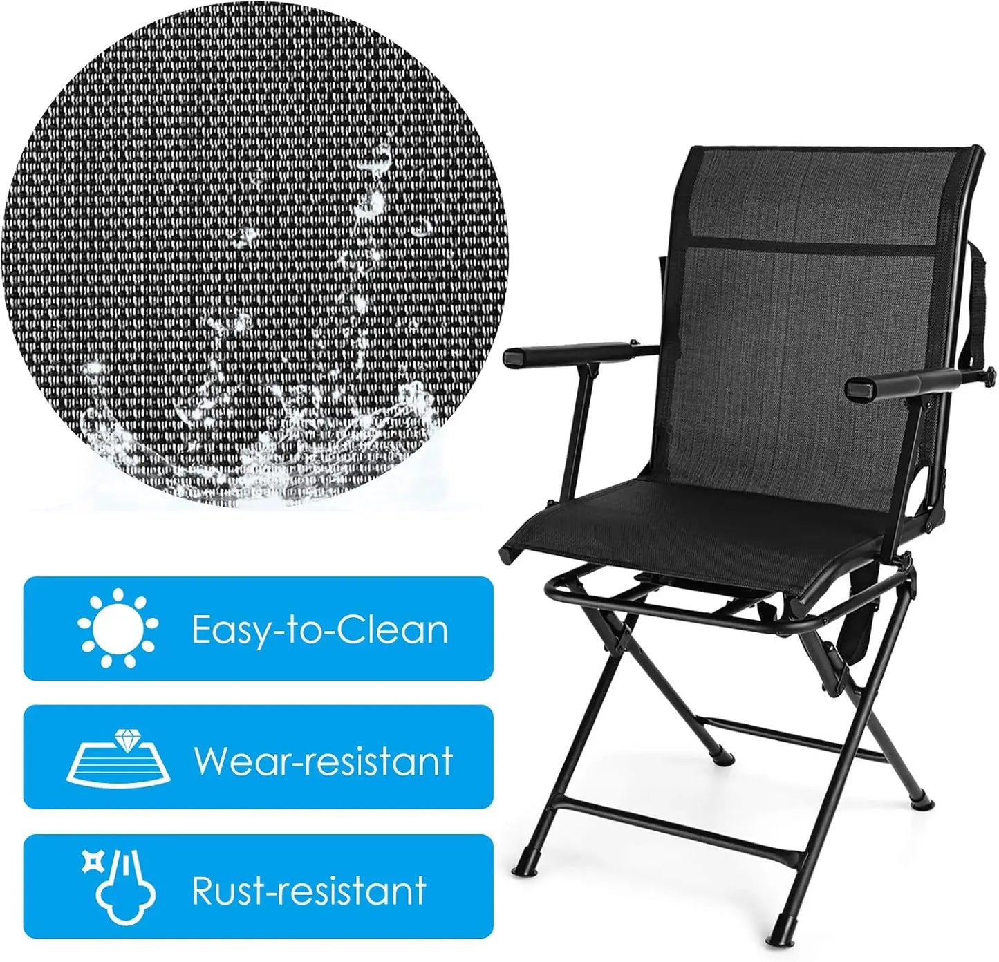 360 Degree Swivel Hunting Blind Chair, Portable Swivel Blind Stool W/Armrest, Sturdy Metal Frame, Mesh Back, Ground Hunt