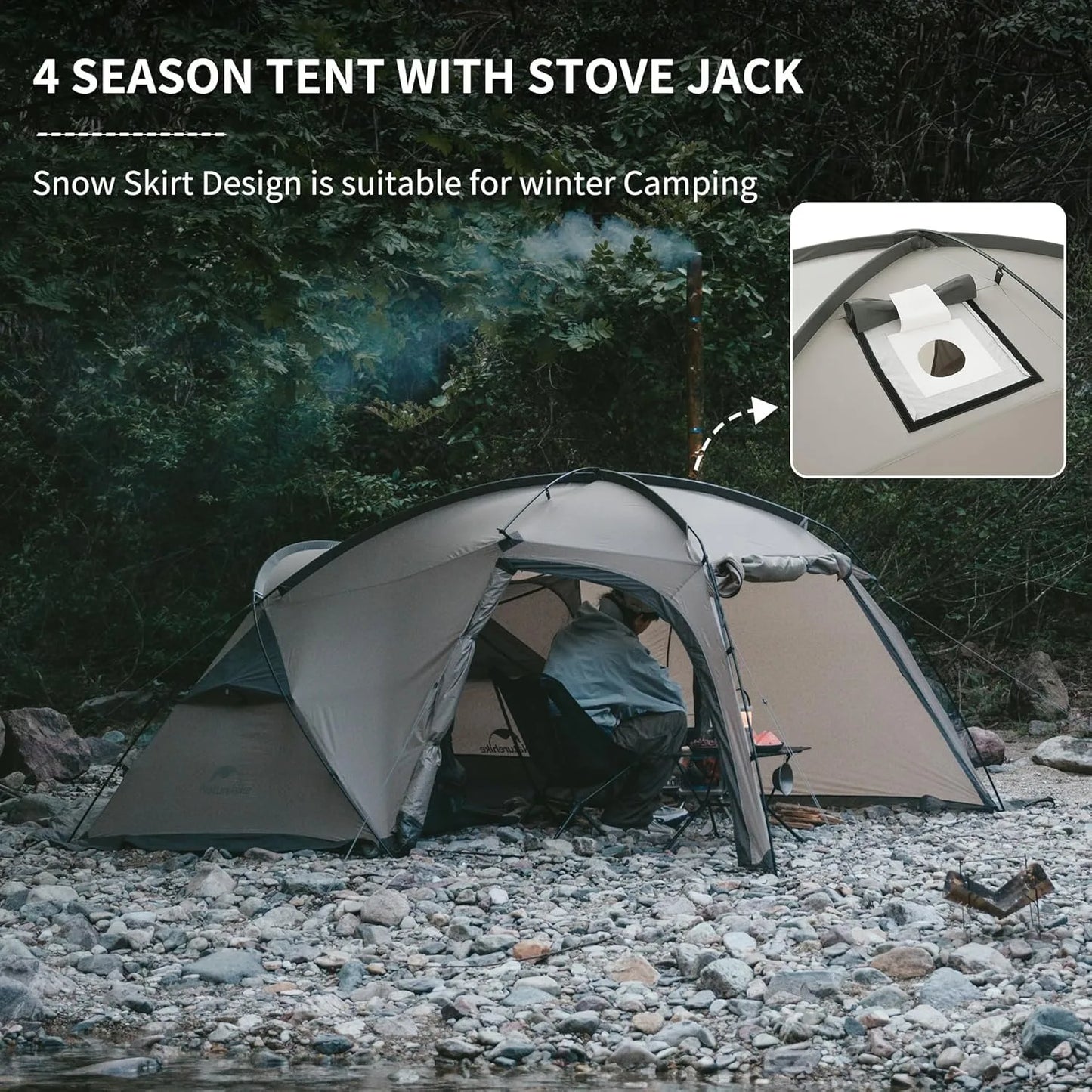 Naturehike Massif Hot Tent with Stove Jack Waterproof Windproof 4 Season Tent 2 Person Cold Weather Winter Tents for Camping