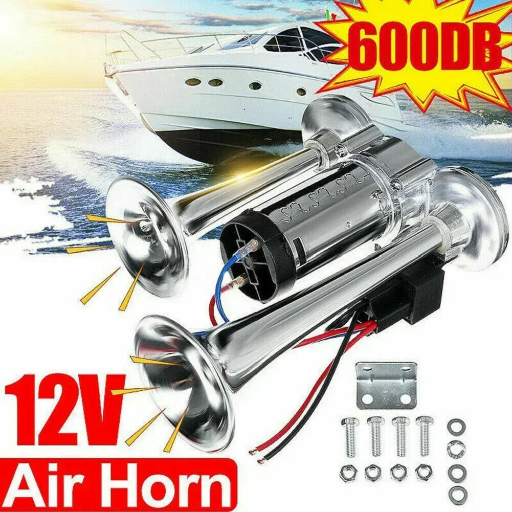 600DB Horn 12V Super Loud Car Electric Horn Dual Trumpets Air Horn Speaker For Car SUV Vehicle Boat Train Motorcycle RV Truck