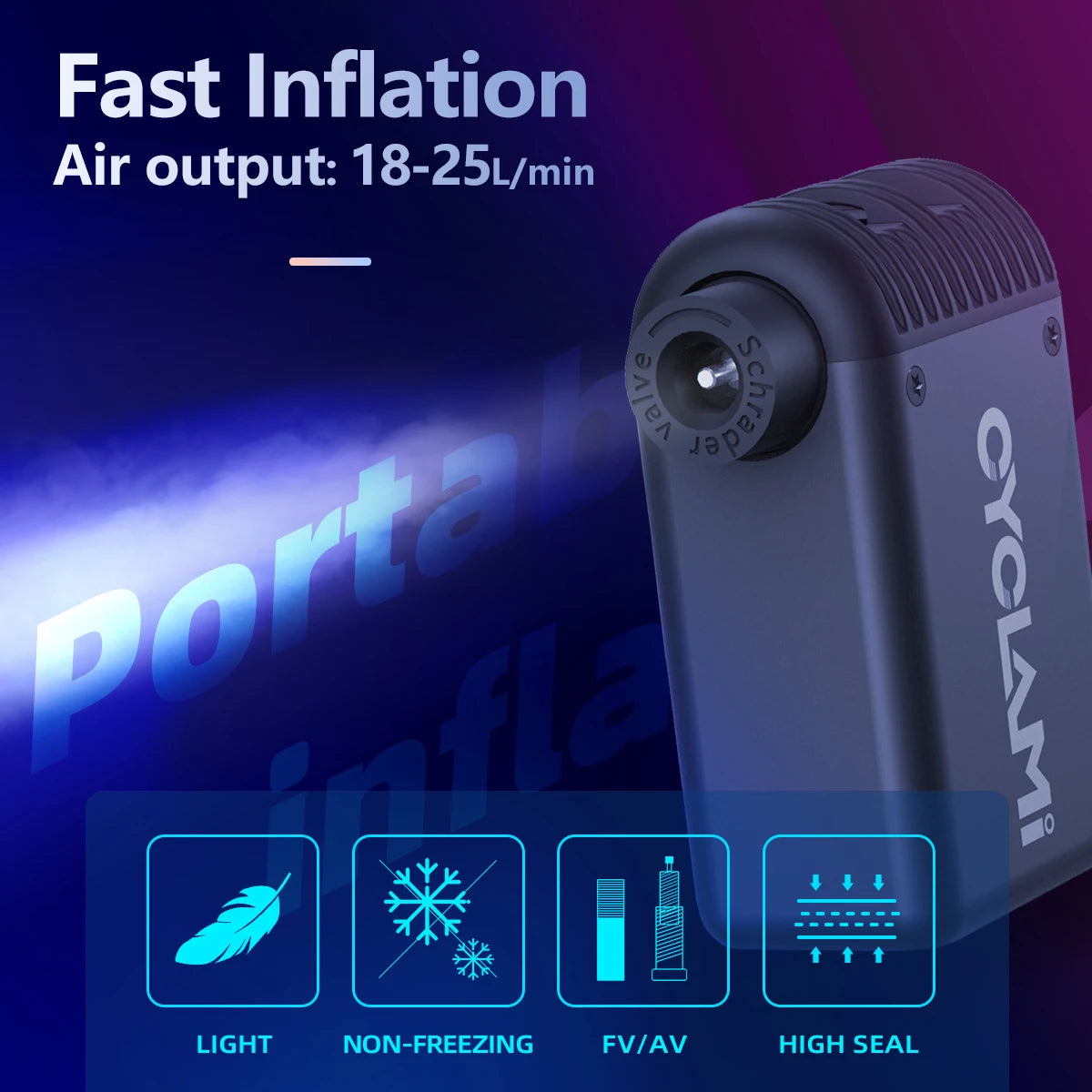 CYCLAMI A2 Mini Electric Air Pump Portable Bicycle Cordless FV AV Inflator Presta Schrader Valve Outdoor Road MTB Bike Aluminum