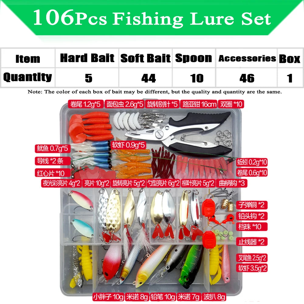 Fishing Lure Kit Soft and Hard Bait Set Gear Layer Minnow Metal Jig Spoon For Bass Pike Crank Tackle Accessories with Box