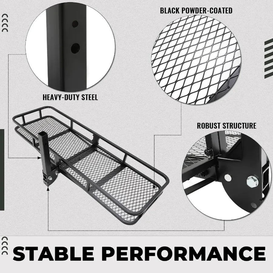 60x19.5x5.5 Folding Hitch Mount Cargo Carrier Rear Luggage Basket Fit 2 Receiver for Van SUV Truck Trailer Car Fold Up Trailer