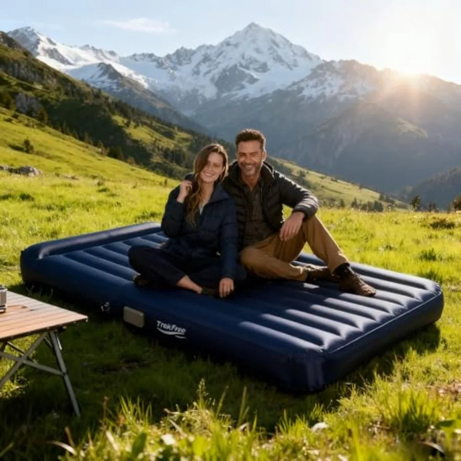 4 Season Self-Inflating Sleeping Pad with Electric Pump for Camping Tent Travel Car Lightweight Foam Mattress in Blue Quick Inf