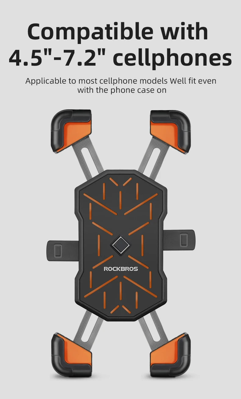 ROCKBROS Universal 360° Bike Phone Holder View Bicycle Phone Holder 4.5-7.2inch Mobile Phone Stand Shockproof Motorcycle Bracket