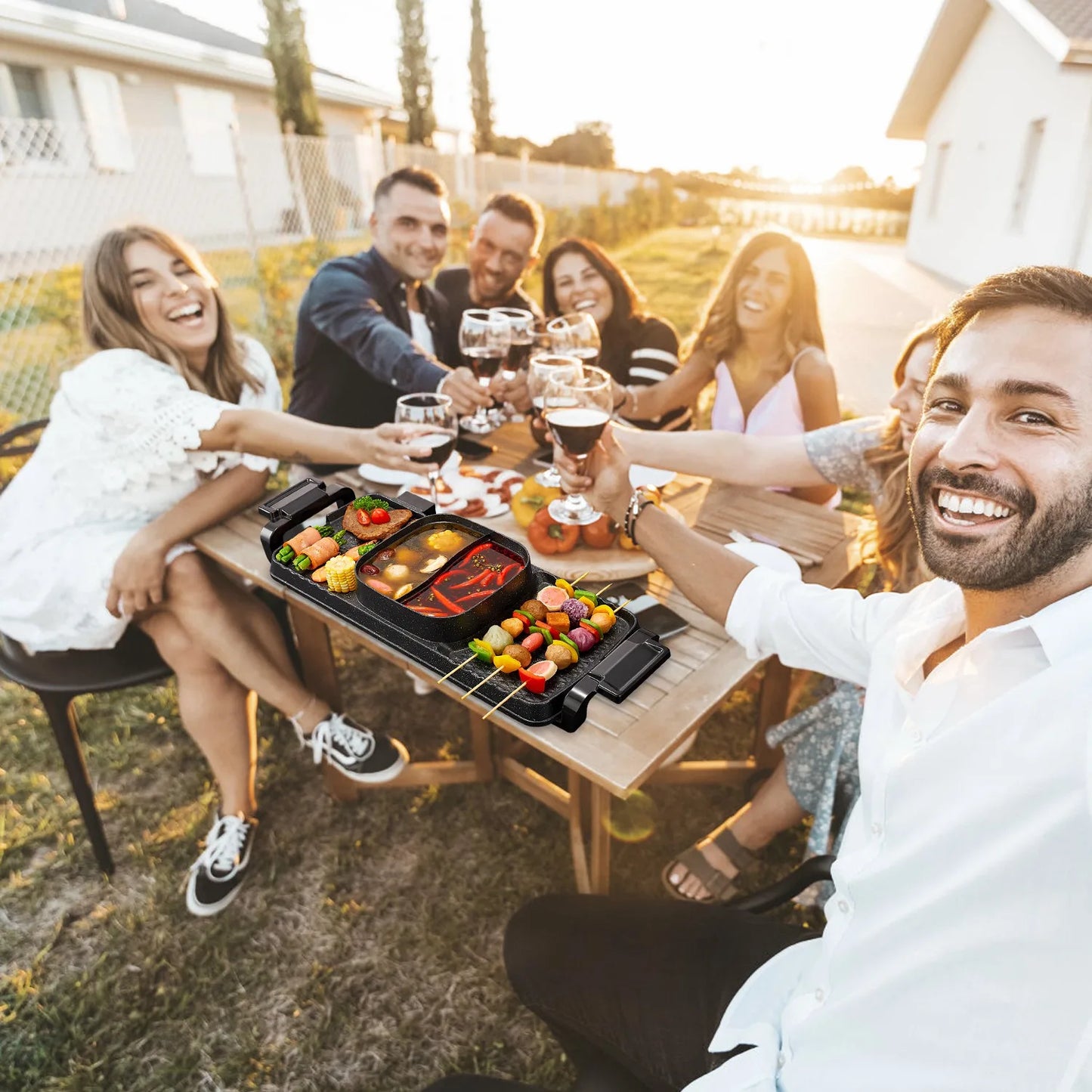 2 in 1 Hot Pot with Grill, Electric Hot Pot 2 in 1 Hot Pot BBQ Grill, Removable Hotpot Pot 2800W /Large Capacity Power Separate