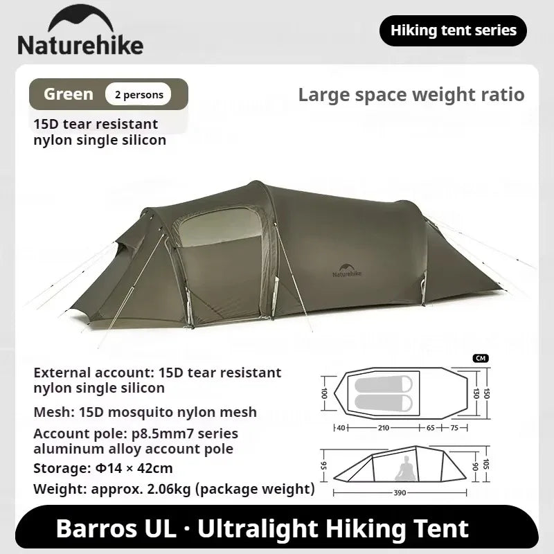 Naturehike Opalus UL Tunnel Tent Lightweight 15D Nylon Hiking Tent Large Space Outdoor Camping Travel 4 Season 2-3 Person Tent