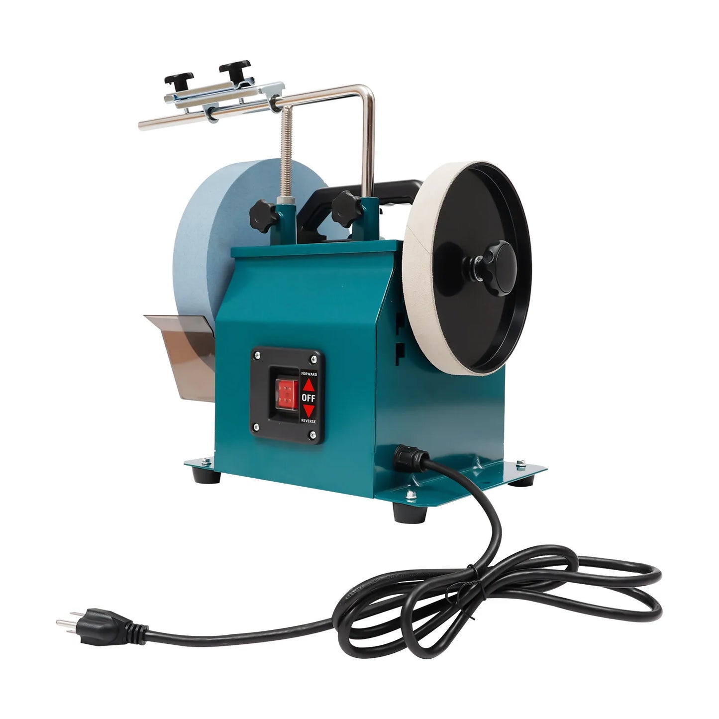 Electric Knife Sharpener for Kitchen and Woodworking Wet Stone Grinder with 10 Inch 220 Grit Wheel and Leather Strop