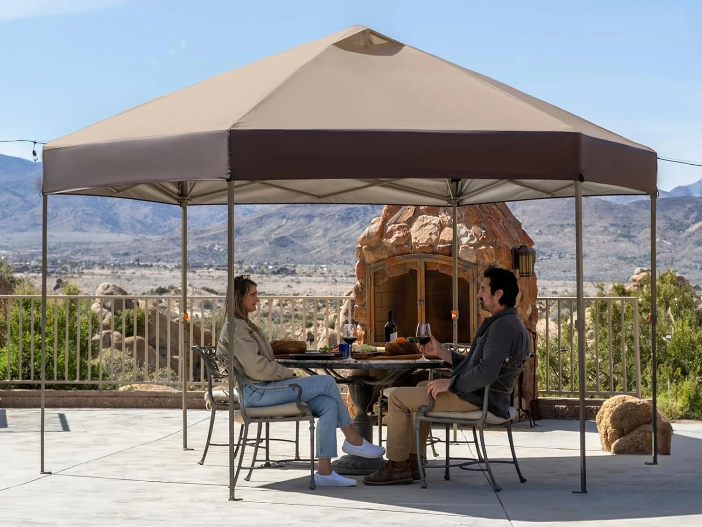 14x14 Pop up Gazebo, Patented Center Lock 6-Sided Portable Gazebo, Easy Set Up, 300D Silver-Coated Fabric UV, Customized