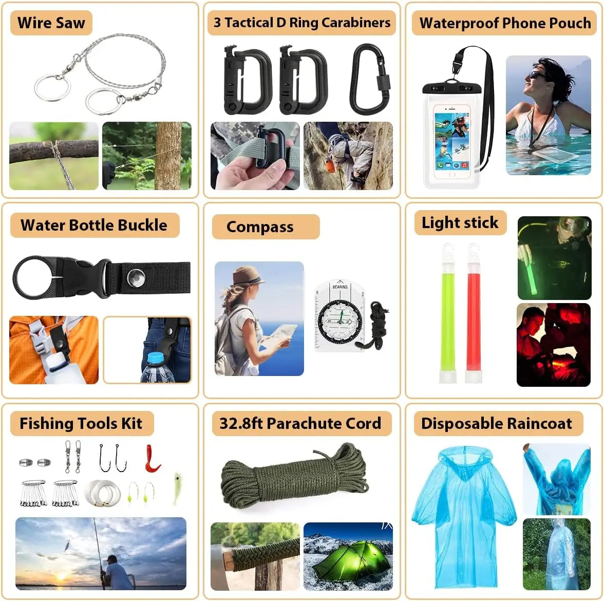 250Pcs Emergency Survival Kit with First Aid, Molle Bag & Tent for Outdoor Adventures, Hiking, Hunting
