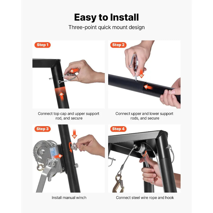 Tripod Deer Hoist, 500 lbs Load Capacity, Hunting Game Hoist Winch Lift with Gambrel & Manual Winch, Hunting Game Skinning and