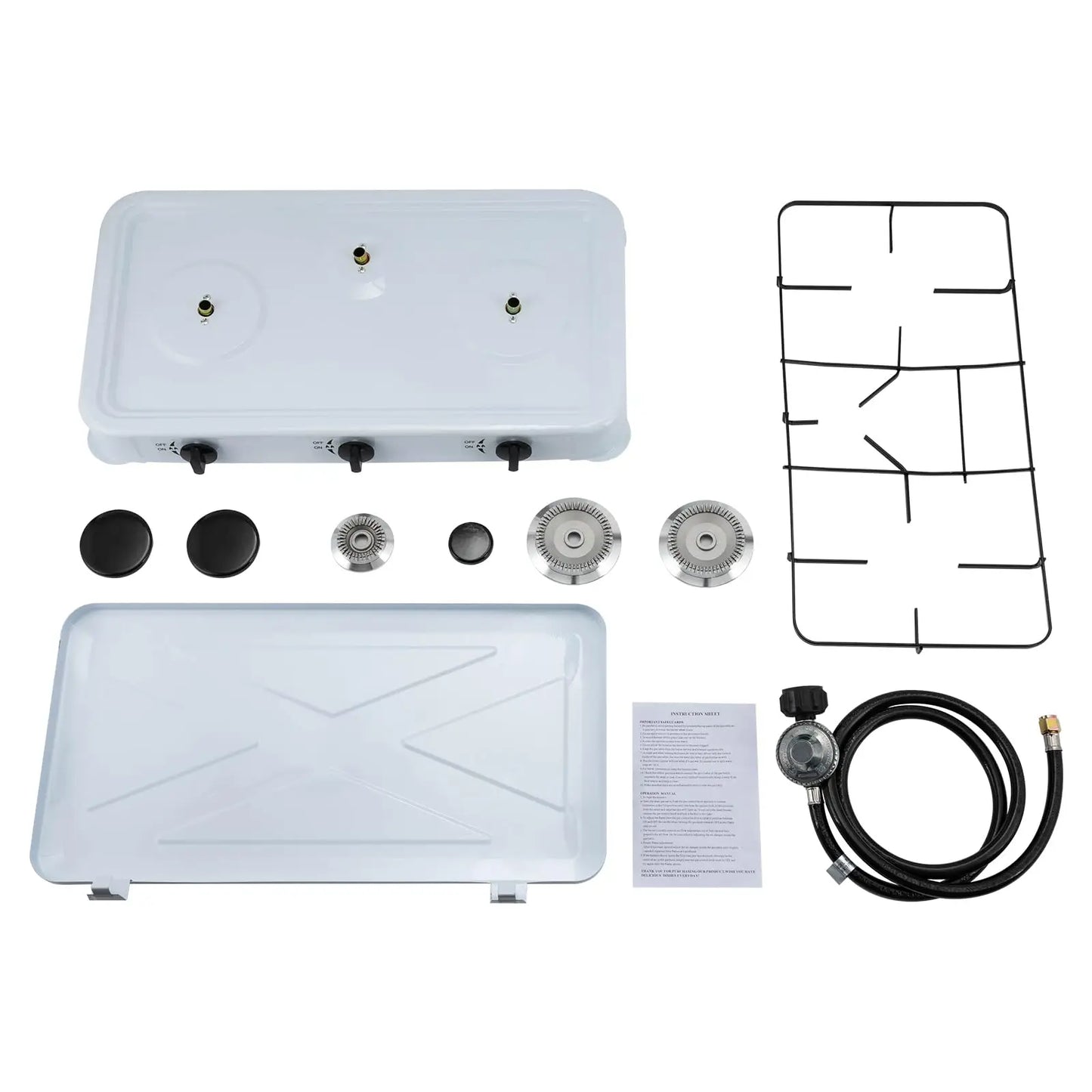 Dyrabrest 3 Burner Portable Propane Gas Stove 24 Inch Lpg Camping Cooking Cooktop Heavy-Duty Burners with Hose for Outdoor Grill