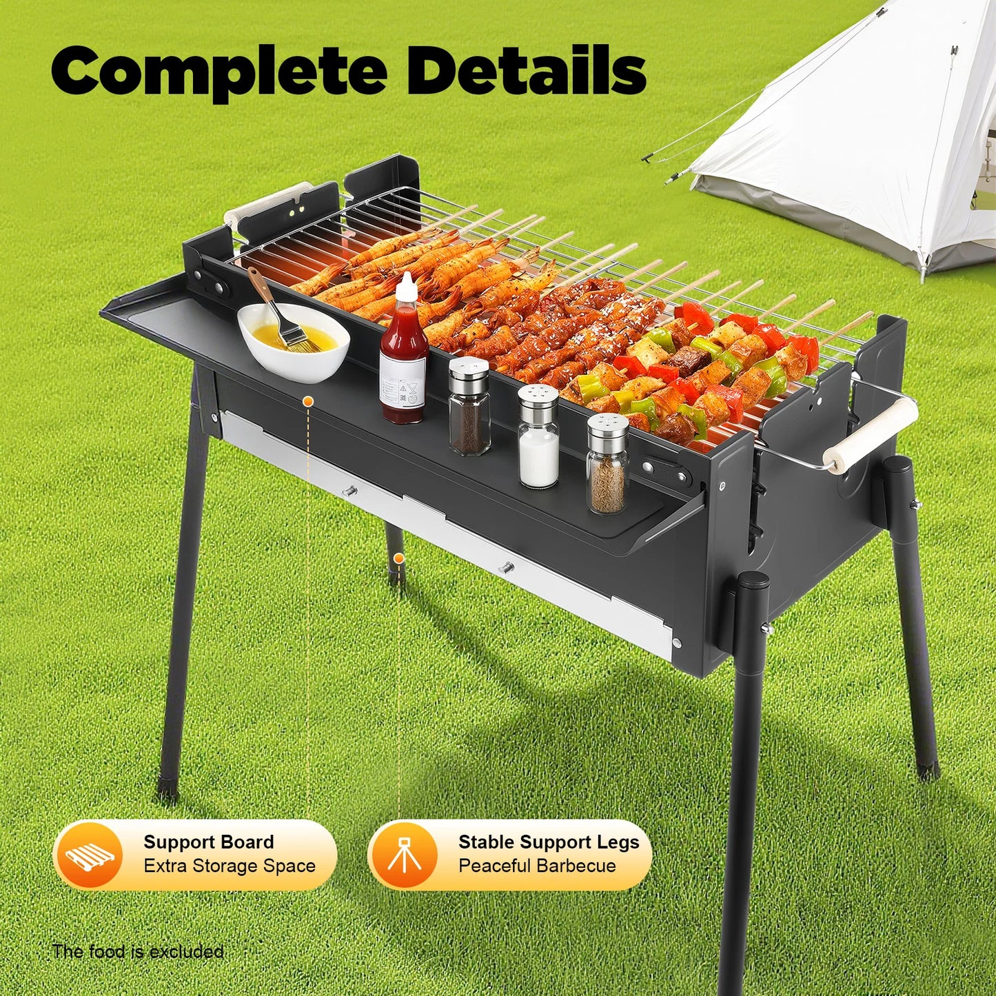 Barbecue Charcoal Grill Stainless Steel foldable Portable BBQ Tool Kits Black, for Outdoor Cooking Camping Hiking Picnics