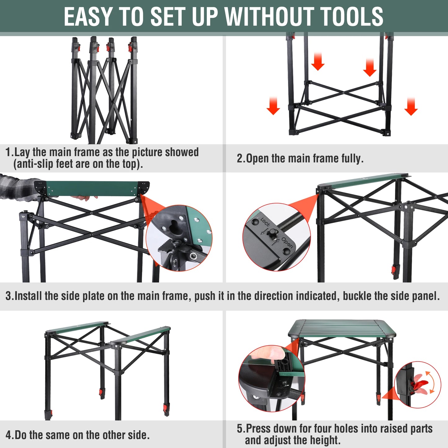VILLEY Folding Camping Square Table with Carry Bag, Lightweight Aluminum Adjustable Square Table for Outdoor, Camping, Picnic