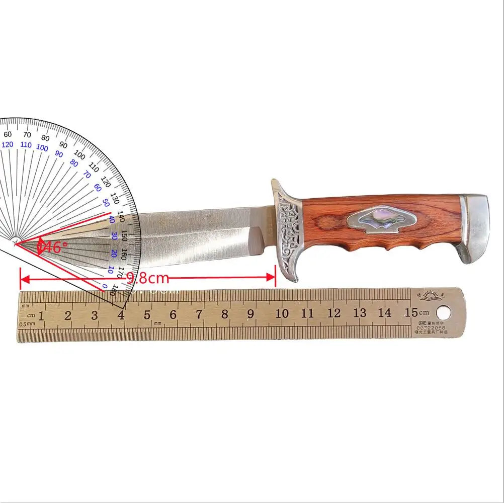 Outdoor Camping Knife, Fixed Blade Straight Knife with Wood Handle, 7Cr13 Steel Blade, Tactical and Survival Tool with Scabbard