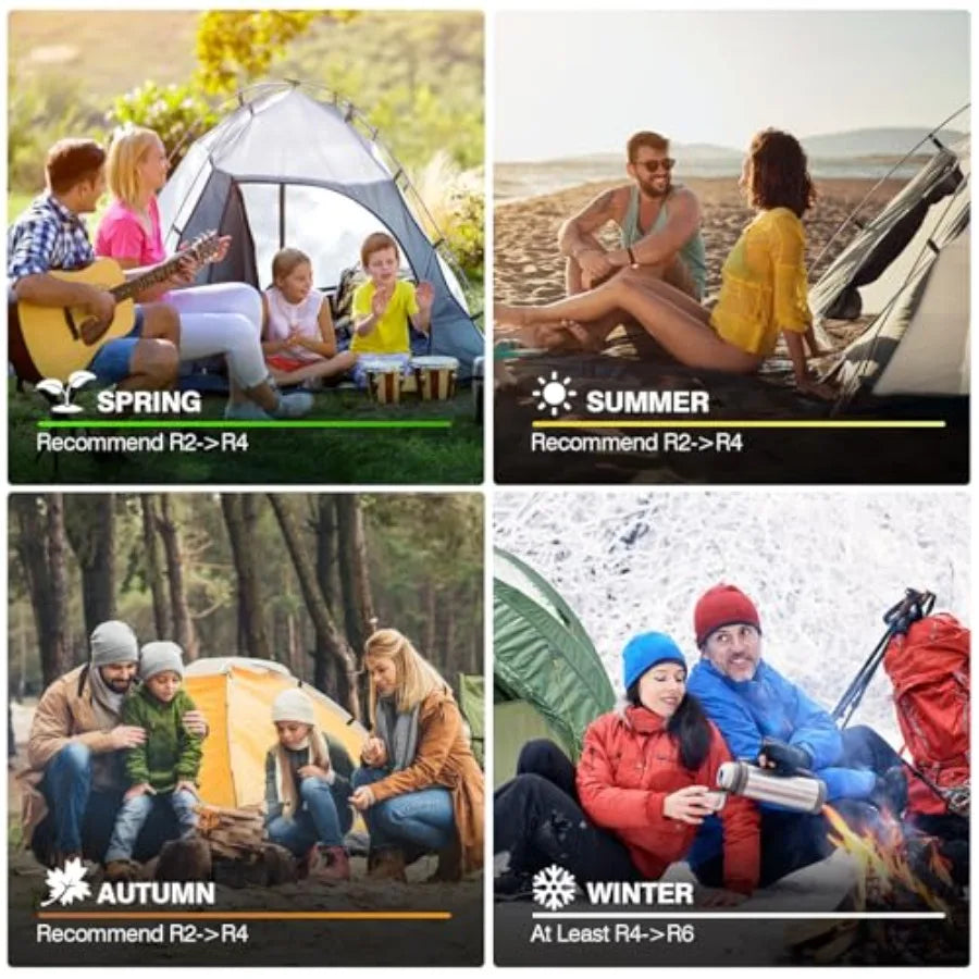 4-Season Camping Sleeping Pad 3.1 Ultra-Thick Memory Foam with Pillow 9.5 R-Value Insulated Mattress Foot Pump Included Gray