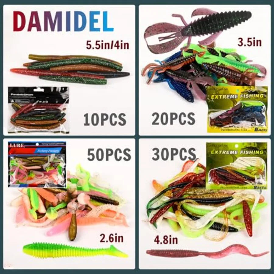 600 Pcs Tackle Box Fishing Kit with Hooks Sinkers Swivels Snaps Top Water Lure Spoons Soft Lures Jig Heads Frogs Minnow Accesso