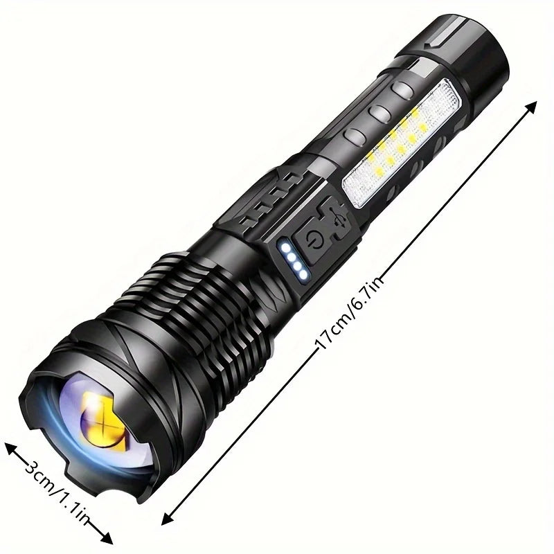 Super Powerful Rechargeable Torch Lithium Battery with USB Multi-Functional with Side Light for Camping Fishing Hunting Climbing