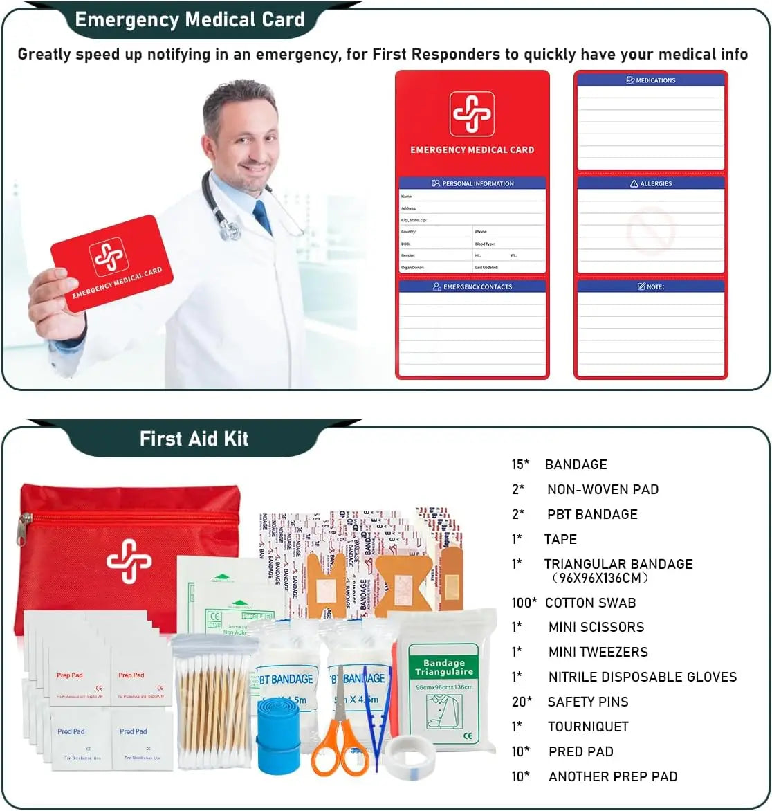 262Pcs Emergency Survival Kit with First Aid, Tent, Axe & Shovel - Crossbody Bag for Outdoor Safety