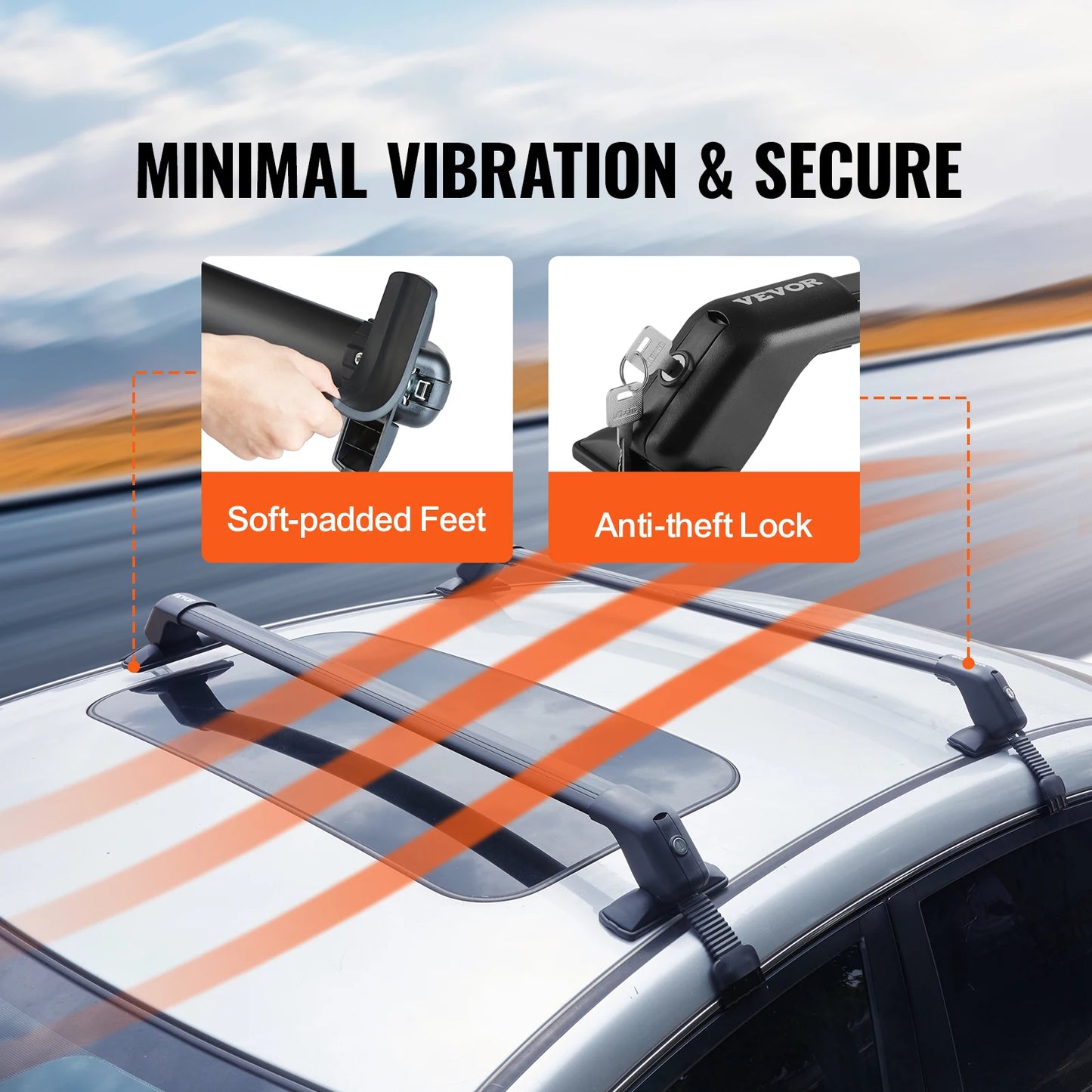 VEVOR 155lbs Universal Roof Rack Cross Bars Aluminum Roof Rack Crossbars Adjustable Bare Roof Crossbars with Lock for SUV & Vans