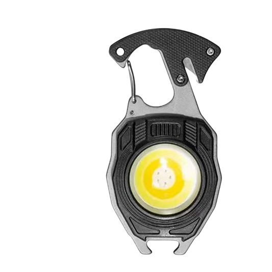 Multi-functional keychain flashlight, mini tool, bottle opener for outdoor camping and hiking, life whistle, multi light mode po