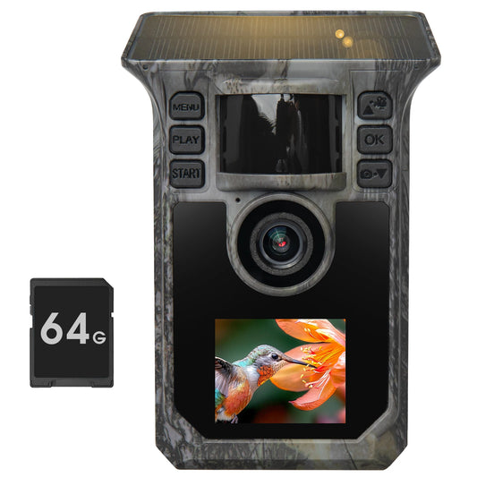 4K Solar Trail Camera, 64MP Trail Camera with Night Vision 0.2s Trigger Motion Activated, Game Camera with 130°
