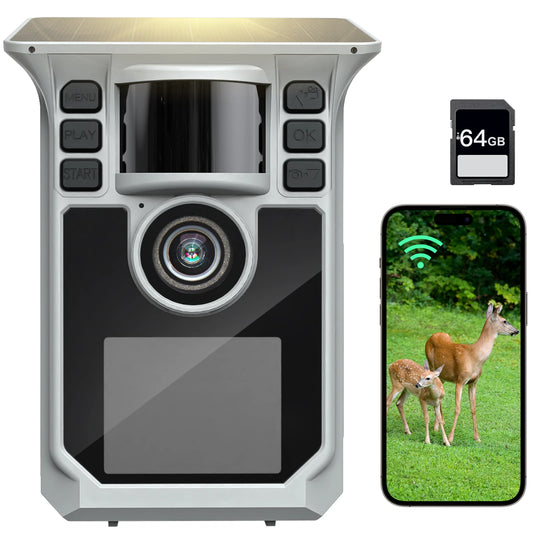 4K Solar Trail Camera, 48MP WiFi Trail Camera with Night Vision 0.2s Trigger Motion Activated, Game Camera with 130° Detec