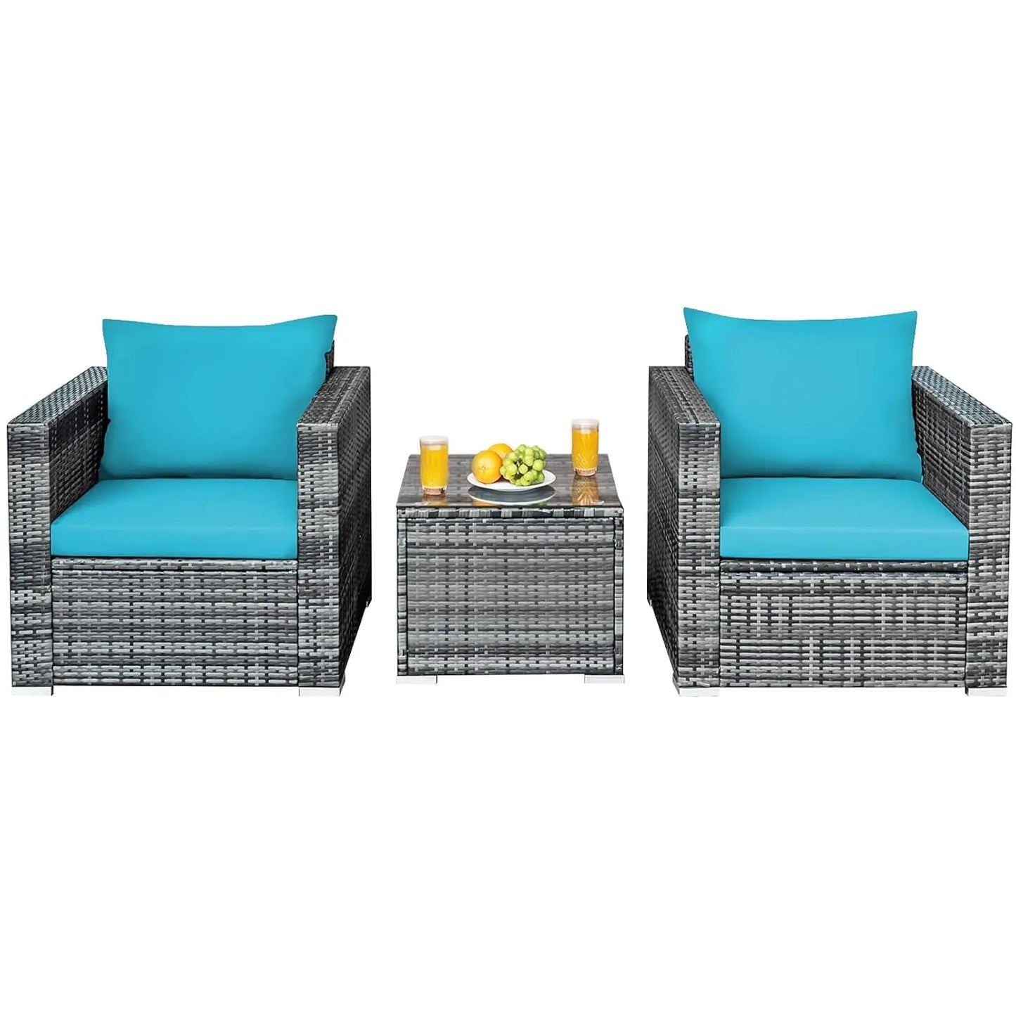 3 Pieces Patio Conversation Set, Outdoor Rattan Wicker Sofa Set with Coffee Table, Patio Furniture Set with Soft, Customized