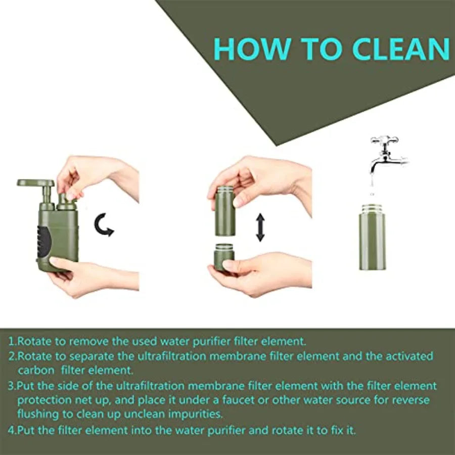 Portable Hand Pump Water Filter100000Gallons Camping Water Filter Survival 3-Grade Backpacking Water Filter System 0.01μm Campi