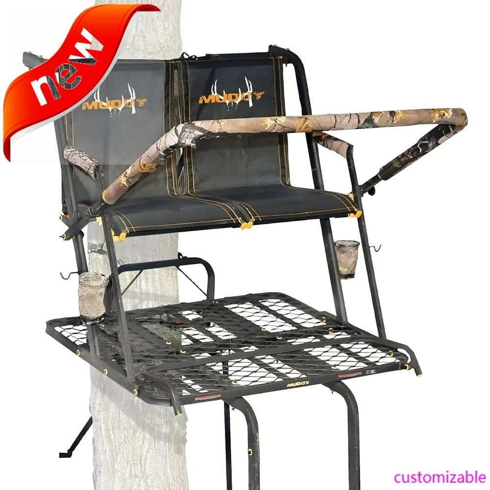 MUDDY Nexus XTL Steel Ladder Tree Stand for 2-Person Hunting, 20 Feet Height, Supports Up to 500 Pounds with Flex-Tek Seat