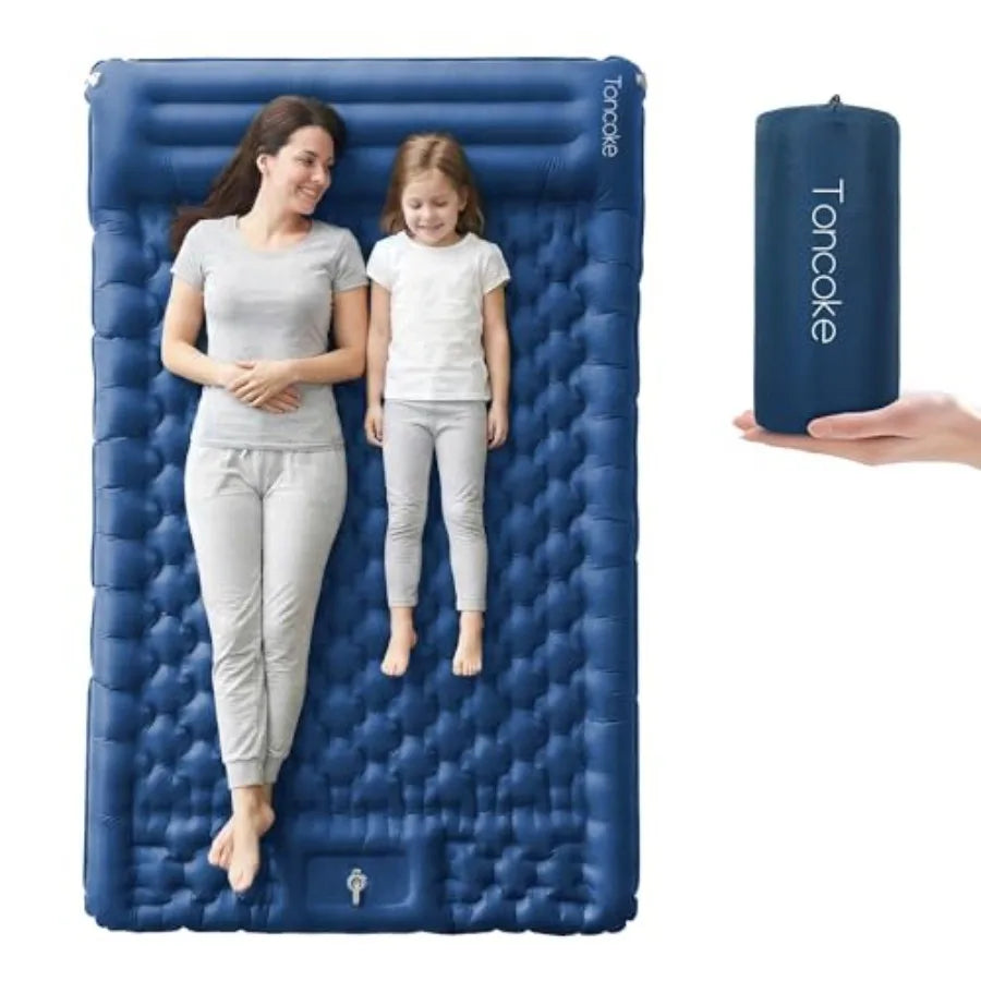 5.1 Thick Double Sleeping Pad with Foot Pump Pillow 77.5x53.9 2-Person Air Mattress for Camping Ultralight Compact for Backpack
