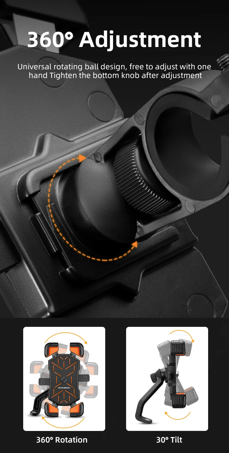ROCKBROS Universal 360° Bike Phone Holder View Bicycle Phone Holder 4.5-7.2inch Mobile Phone Stand Shockproof Motorcycle Bracket