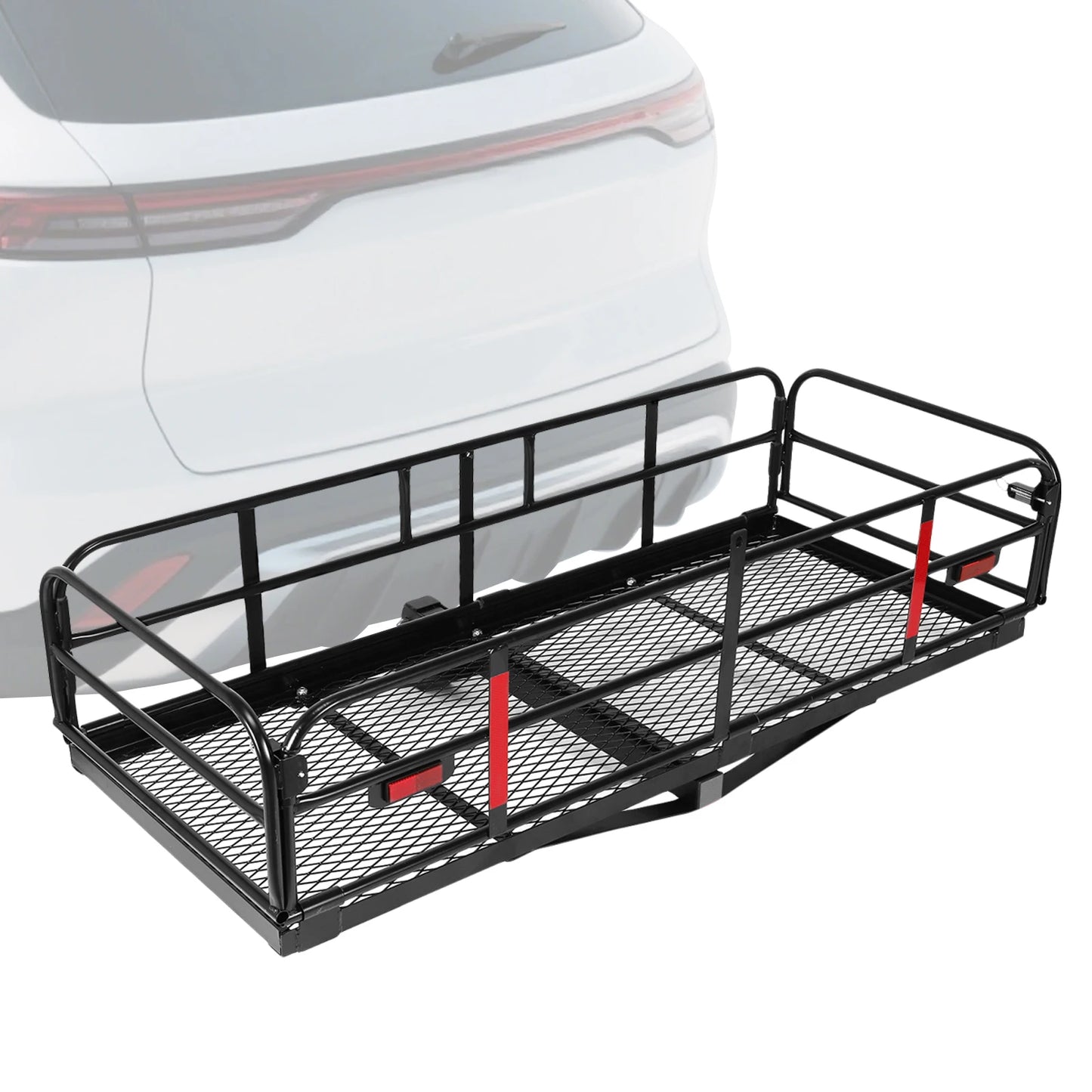 Hitch Mount Basket Folding Cargo Rack Rear Luggage Basket 500 LBS Capacity with Hitch Stabilizer for SUV Pickup Truck Trailer