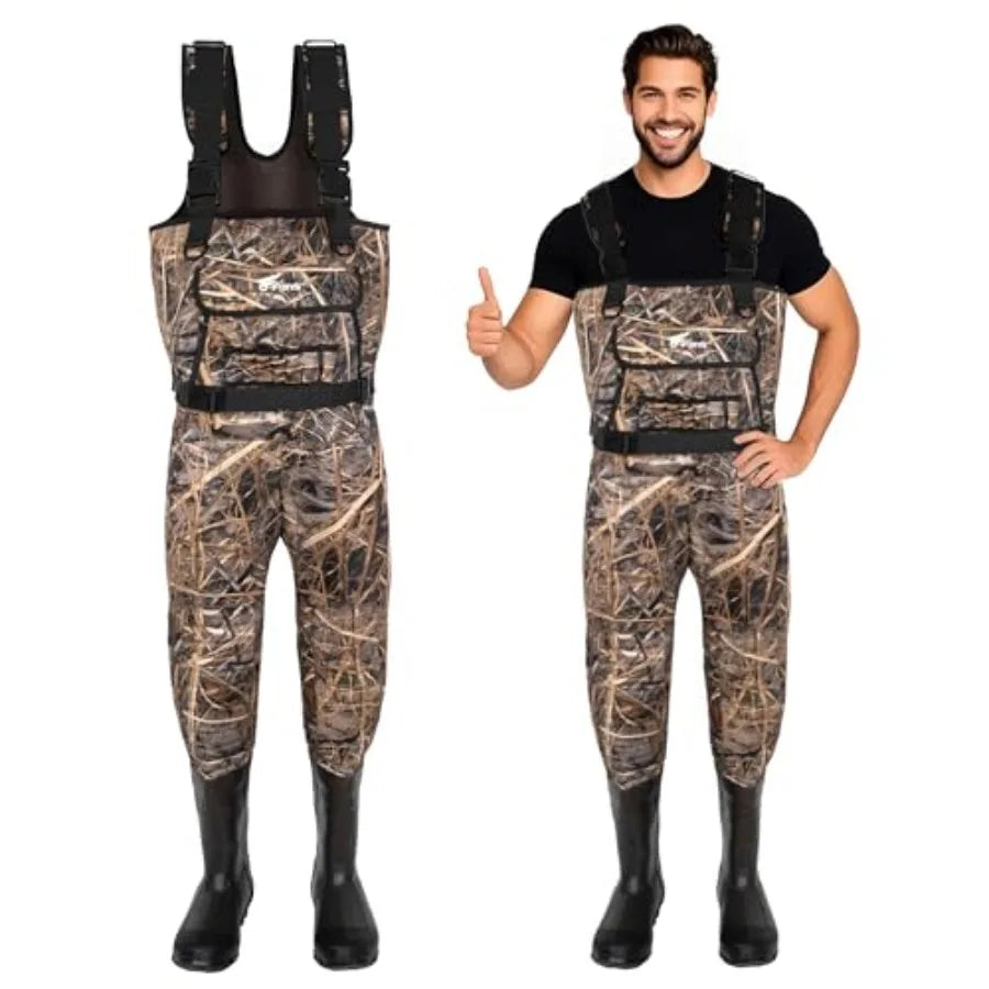 Waterproof Bootfoot Waders for Men Women with 00G Insulation Rubber Boots Neoprene Chest Wader in Black Ideal for Hunting and O
