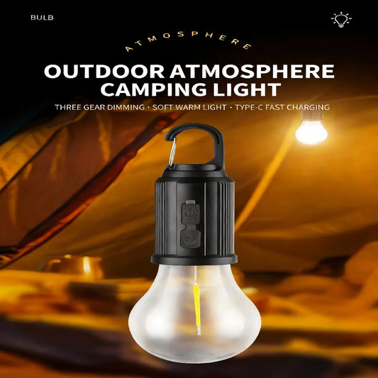 Portable LED Camping Bulb Light - Solar & Type-C Dual Charging 3 Brightness Modes Ultra Compact Emergency Light for Outdoor Acti