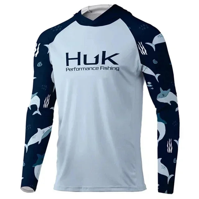 HUK Hooded Fishing Shirts Upf 50 Long Sleeve T Shirt Sun Protection Fishing Clothing Breathable Fishing Hoodies Camisa De Pesca