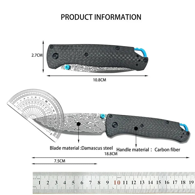 535 Bugout Outdoor Folding Pocket Knife Damascus Steel Carbon Fiber Handle Hunting Tactical Knife Camping Fishing EDC Tool