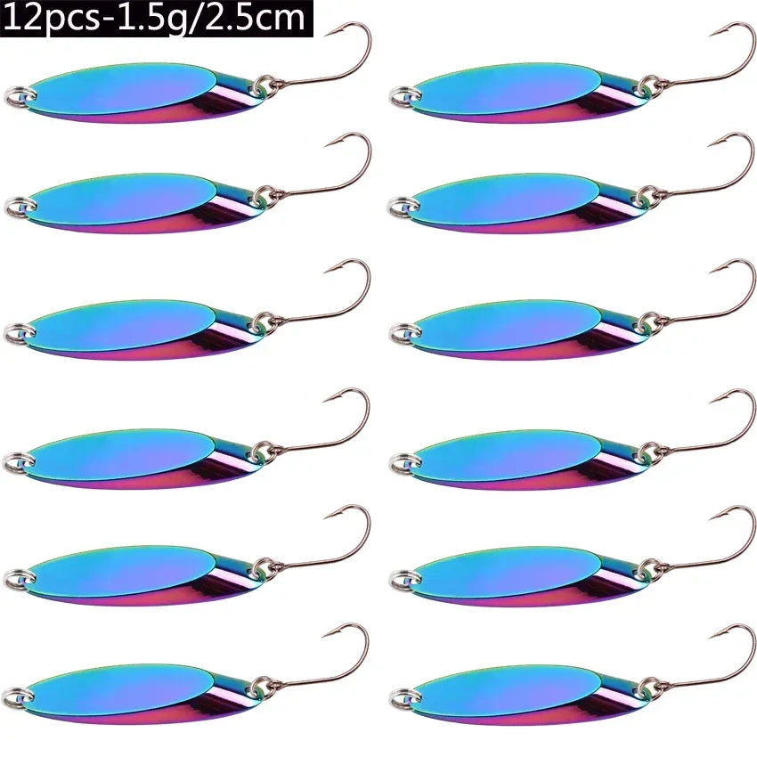 12pcs Metal Spinner Spoon Lures Trout Fishing Lure Hard Bait Sequins Paillette Artificial Baits Spinnerbait Fish Tools 1.5g-56g