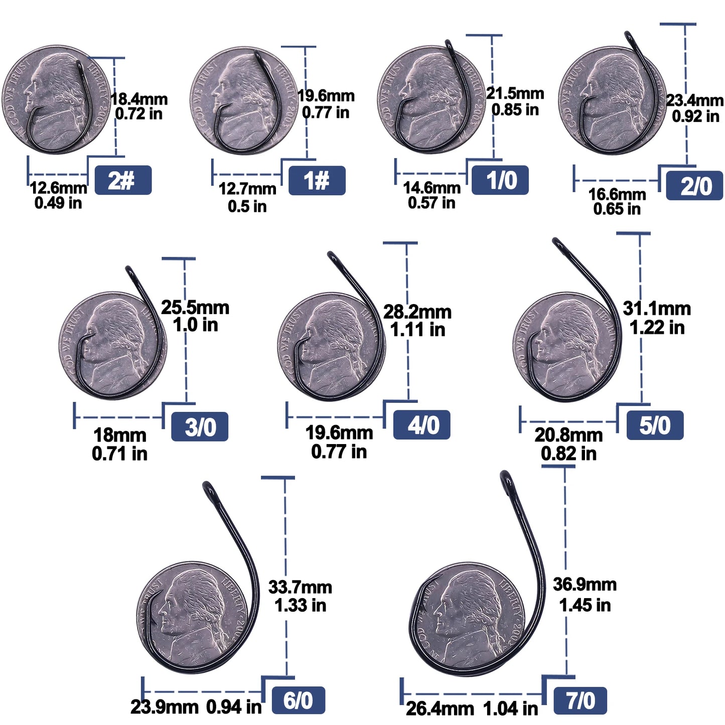 Inline Circle Hooks Saltwater Fishing Catfish Hook 25~100Pcs Wide Gap Non-Offset Circle Hook for Bass Walleye Crappie Freshwater