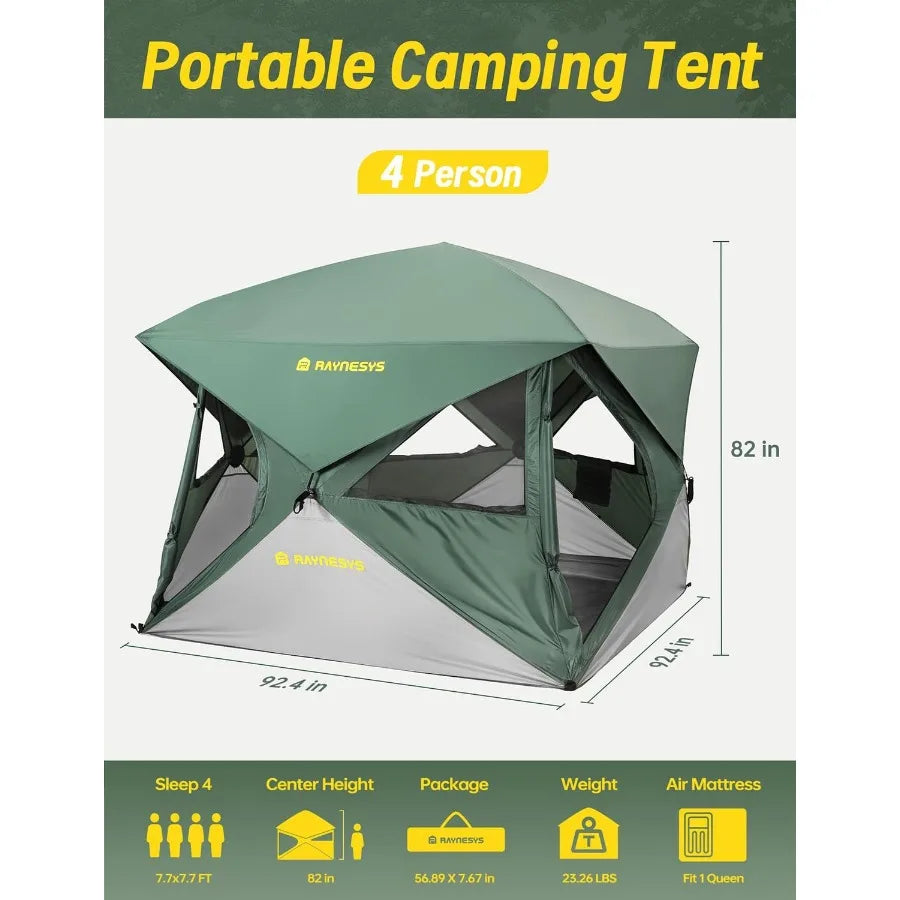 Camping Tent 4 Person Tent for Camping Setup in 60 Seconds 4 Person Pop up Tents Hub Tents WaterResistant Windproof Instant Cab