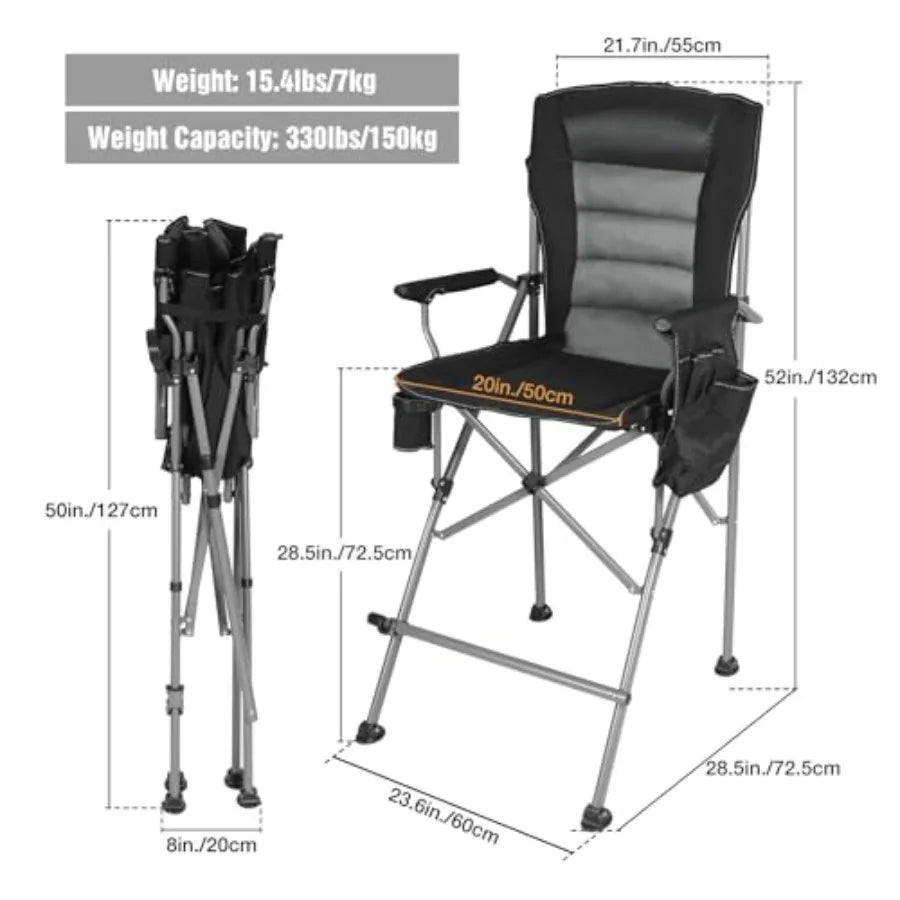Extra Tall Folding Chairs for Adults 330lbs Portable Bar Height Foldable Director Chairs for Camping Outside Comfortable with M
