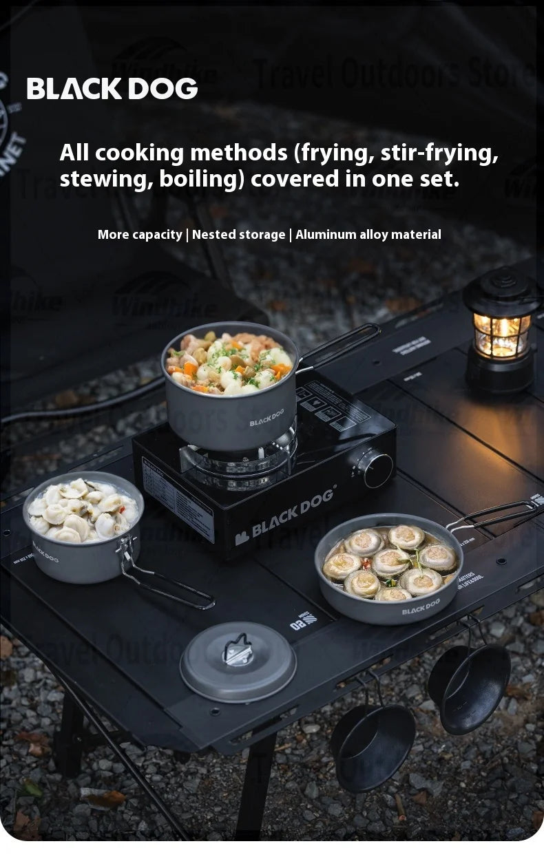 BLACKDOG Outdoor Tableware Pot Frying Pan Set Aluminum Alloy Ultralight Portable Kitchenware Camping Cookware Picnic Tableware
