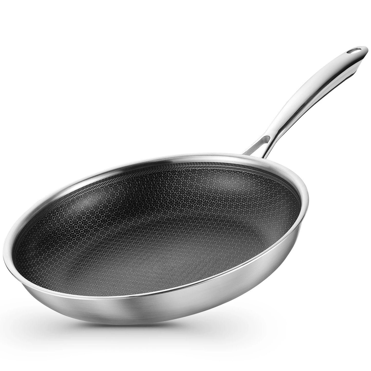 KOCH SYSTEME CS Hybrid Nonstick Stainless Steel Pan, 10 Inch Tri-Ply Stainless Steel Frying Pan with Honeycomb Interior