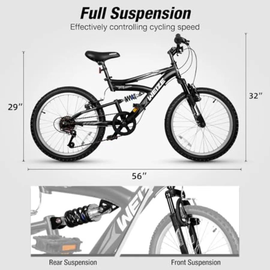Mountain Bike 20 24 inch ' Bicycles for 6-14 Years Old Boys Girls with Dual Full Suspension 6 Speeds Drivetrain High-Carbon Ste
