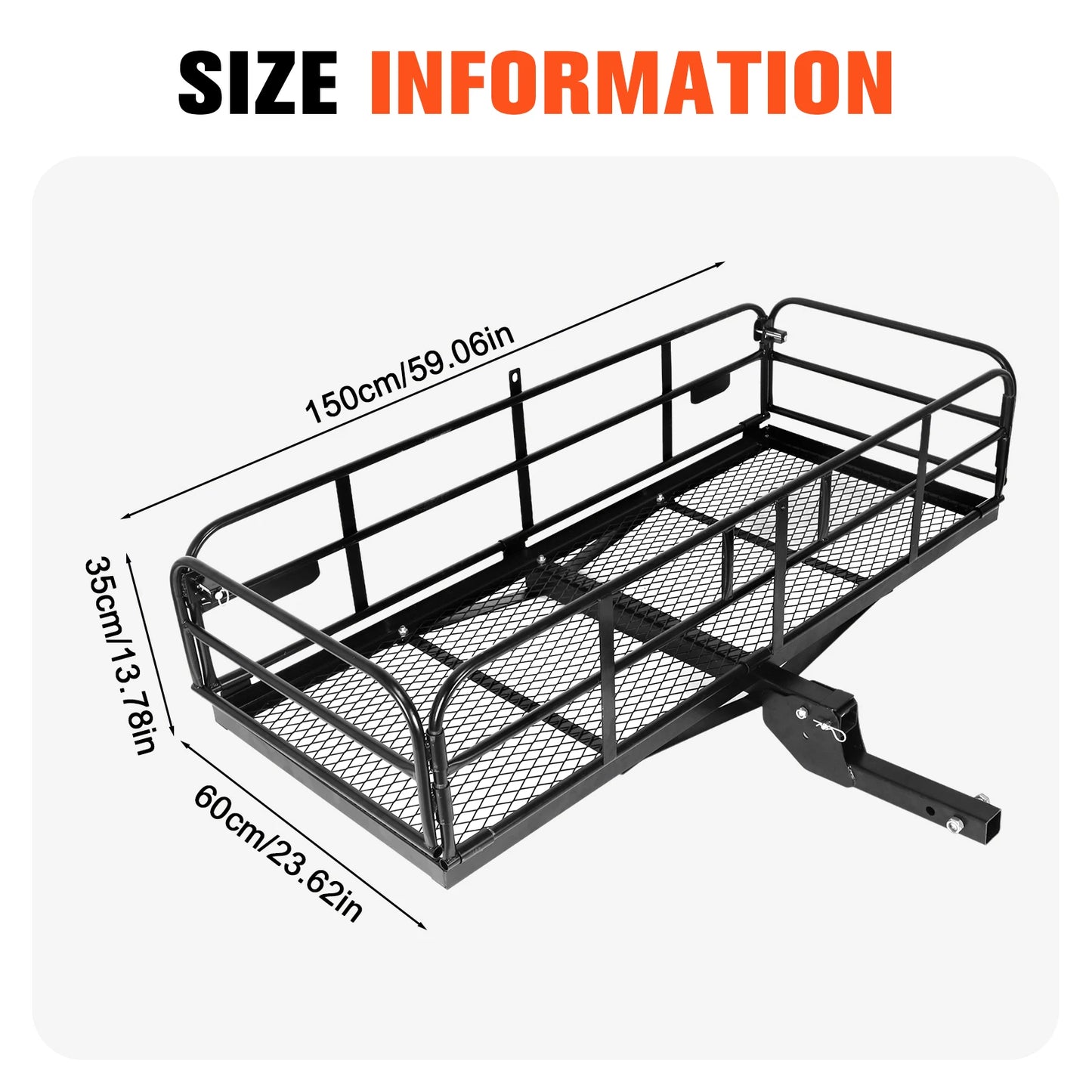 Hitch Mount Basket Folding Cargo Rack Rear Luggage Basket 500 LBS Capacity with Hitch Stabilizer for SUV Pickup Truck Trailer